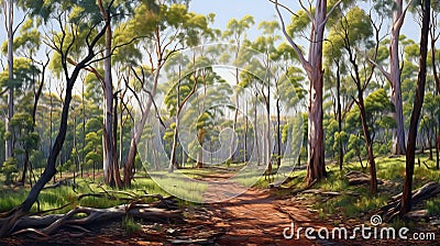 Realistic Landscape Painting Of Australian Deciduous Forest Stock Photo