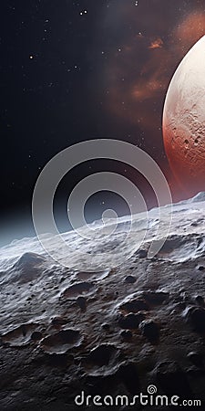 Realistic Landscape Of A Planet Orbiting A Moon In Space Station Stock Photo