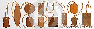 Realistic leather labels on strings Vector Illustration