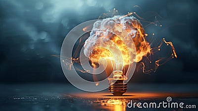 Realistic light bulb brainstorm cloud, birth of idea visualization concept for creative inspiration Stock Photo