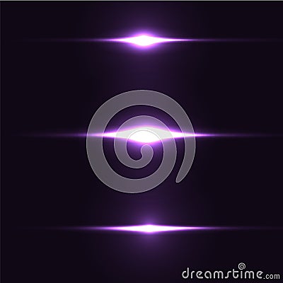 Realistic light glare, highlight set. Collection of beautiful bright neon lens flares. Lighting effects of flash. Vector Illustration