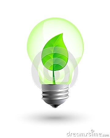 Realistic lightbulb with leaf inside Vector Illustration