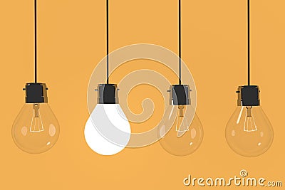 realistic lightbulb in yellow background in 3D rendering Stock Photo