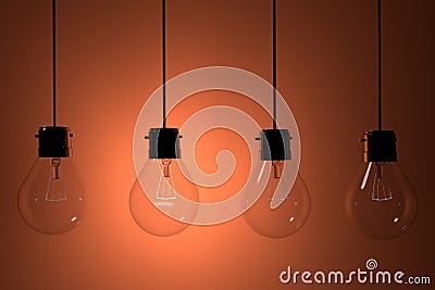 Realistic lightbulbs on orange background in 3D rendering Stock Photo