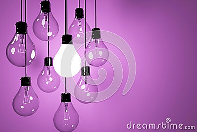 Realistic lightbulbs on pink background in 3D rendering Stock Photo