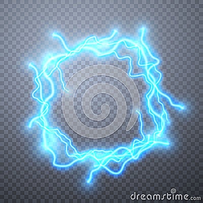 Realistic lightnings with transparency for design. Digital effect of glowing, electrical discharge, design decoration. Vector Vector Illustration