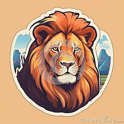 Realistic Lion Sticker With Vibrant Colors And Flat Design Cartoon Illustration