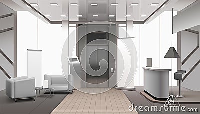 Realistic Lobby Interior Grey Color Vector Illustration