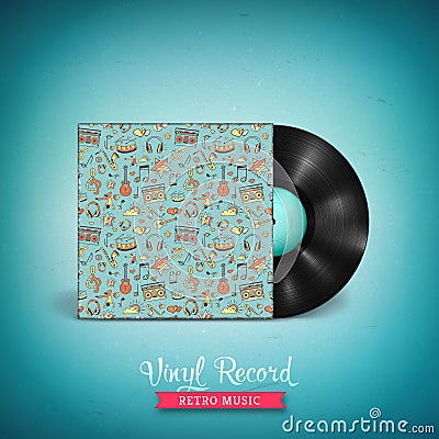Realistic long-playing LP vinyl record with cover mockup Vector Illustration