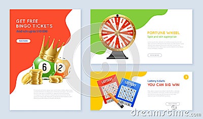 Realistic Lottery Banners Set Vector Illustration