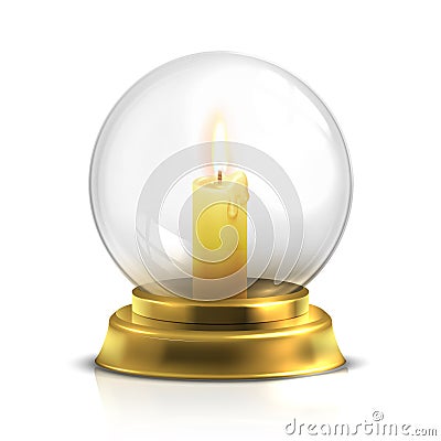 Realistic magic ball with light candle isolated on white background Vector Illustration
