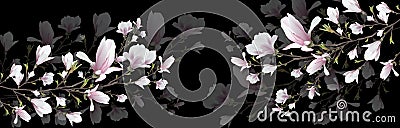 Realistic Magnolia flower isolated on black background. Magnolia branch is a symbol of spring, summer, feminine charm, femininity Vector Illustration