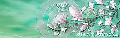 Realistic Magnolia flower isolated on light background. Magnolia branch is a symbol of spring, summer, feminine charm, femininity Vector Illustration