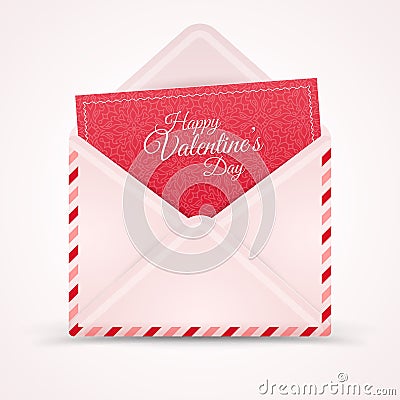 Realistic Mail Envelope, Letter Valentine's Day. Vector Illustration