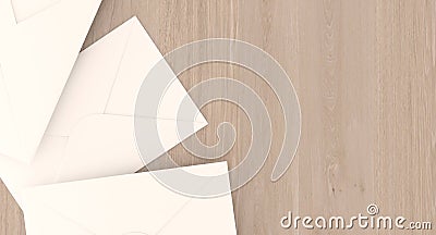 Realistic Mail Letters On Wooden Surface Stock Photo