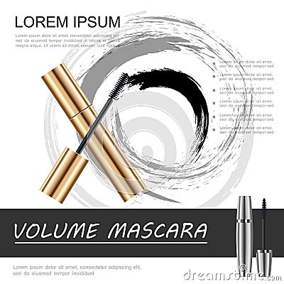 Realistic Makeup Mascara Brush Template Vector Illustration