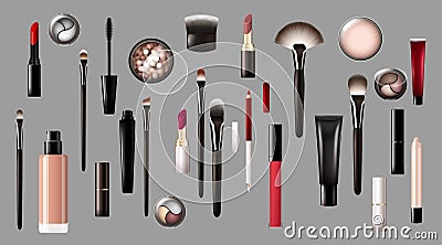 Realistic Makeup Products Collection Vector Illustration