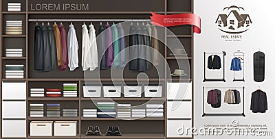Realistic Male Wardrobe Room Modern Concept Vector Illustration
