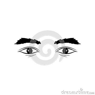 Realistic man eyes black and white vector illustration on white background Cartoon Illustration