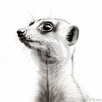 Realistic Meerkat Illustration: Hyper-detailed Drawing Of A Staring Meerkat Cartoon Illustration