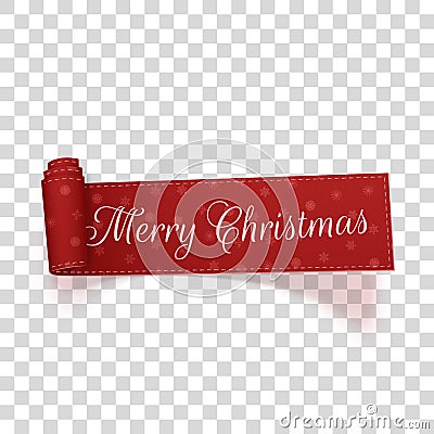 Realistic Merry Christmas scroll red Label Vector Illustration