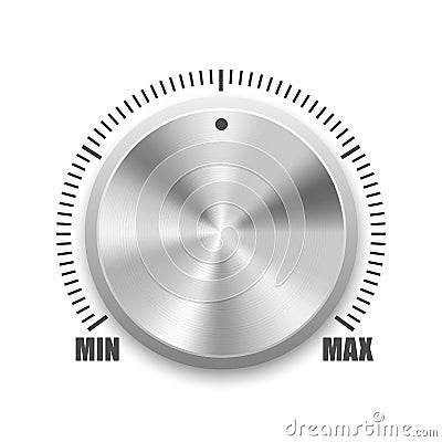 Realistic metal button with circular processing. Dial knob level technology settings isolated on white background. Vector illustra Vector Illustration