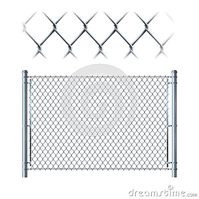 Realistic metal chain link fence. metal mesh on isolated on whit Vector Illustration