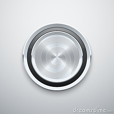 Realistic metal chrome silver steel round vector knob button Vector Illustration