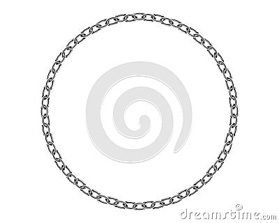 Realistic metal circle frame chain texture. Silver color round chains link isolated on white background. Strong iron chainlet Vector Illustration