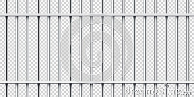 Realistic metal prison bars. Detailed jail cage, prison iron fence. Criminal background mockup. Creative vector Vector Illustration