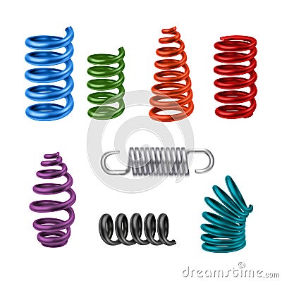 Realistic Metal Springs Colored Vector Illustration