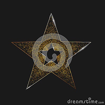 Realistic Metallic Golden Star. Star Burst With Sparkles Isolated On A Black Background. Vector Illustration