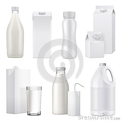 Realistic Milk Bottle Package Icon Set Vector Illustration