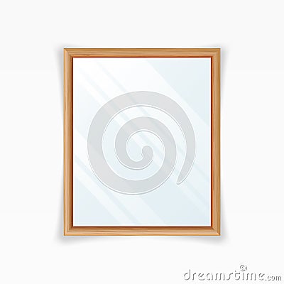 Realistic Mirrors Vector. Decoration Mirror With Reflection. Interior Decoration. Wood Frame Vector Illustration