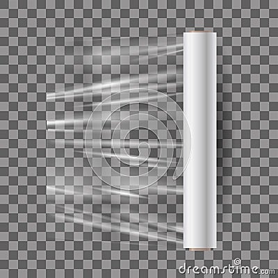 Realistic mock up, transparent plastic food film in roll. Vector Illustration