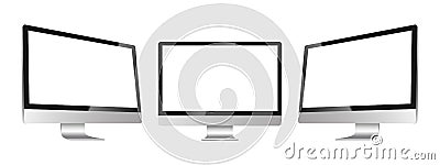 Realistic Mockup computer. Screen monitor display on thre sides with blank screen for your design. Realistic vector illustration Vector Illustration