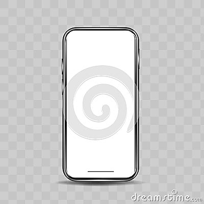Realistic model phone with a blank display on a transparent background. Vector Illustration