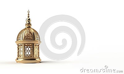 Realistic modern Islamic holiday banner for eid al adha. eid al fitr white background. Golden lantern decoration with space for Cartoon Illustration