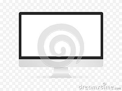 Realistic monoblock monitor isolated template. Empty white screen with black edging digital mockup device with slim body Vector Illustration