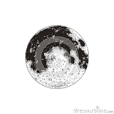 Realistic moon sketch, black and white graphic, vector illustration Vector Illustration