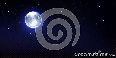 Realistic moon in space with stars, transparency Vector Illustration