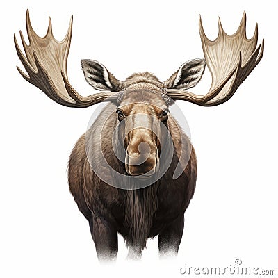 Realistic Moose Portrait With Huge Horns - Detailed Rendering Stock Photo