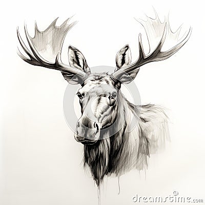 Realistic Moose Sketch With Elegant Inking Techniques And Painterly Realism Stock Photo
