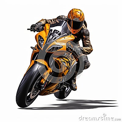 Realistic Motorcycle Racer In Vibrant Orange Paint Scheme Stock Photo