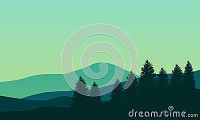 Realistic mountains landscape with morning trees panorama. Vector illustration Vector Illustration