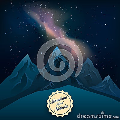 Realistic mountains at night you can see the Milky Way Vector. Stock Photo