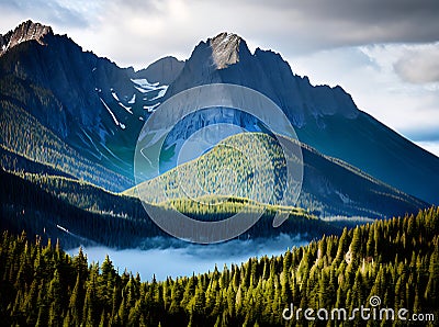 Realistic Mountains Rain Neutral Colors Warm Lighting Stock Photo