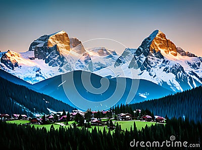 Realistic Mountains Rain Neutral Colors Warm Lighting Stock Photo