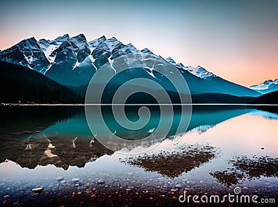 Realistic Mountains Rain Neutral Colors Warm Lighting Stock Photo