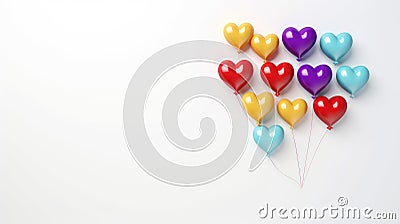 Realistic Multicolor Heart Balloon on White Background Copy Space Stock Photo